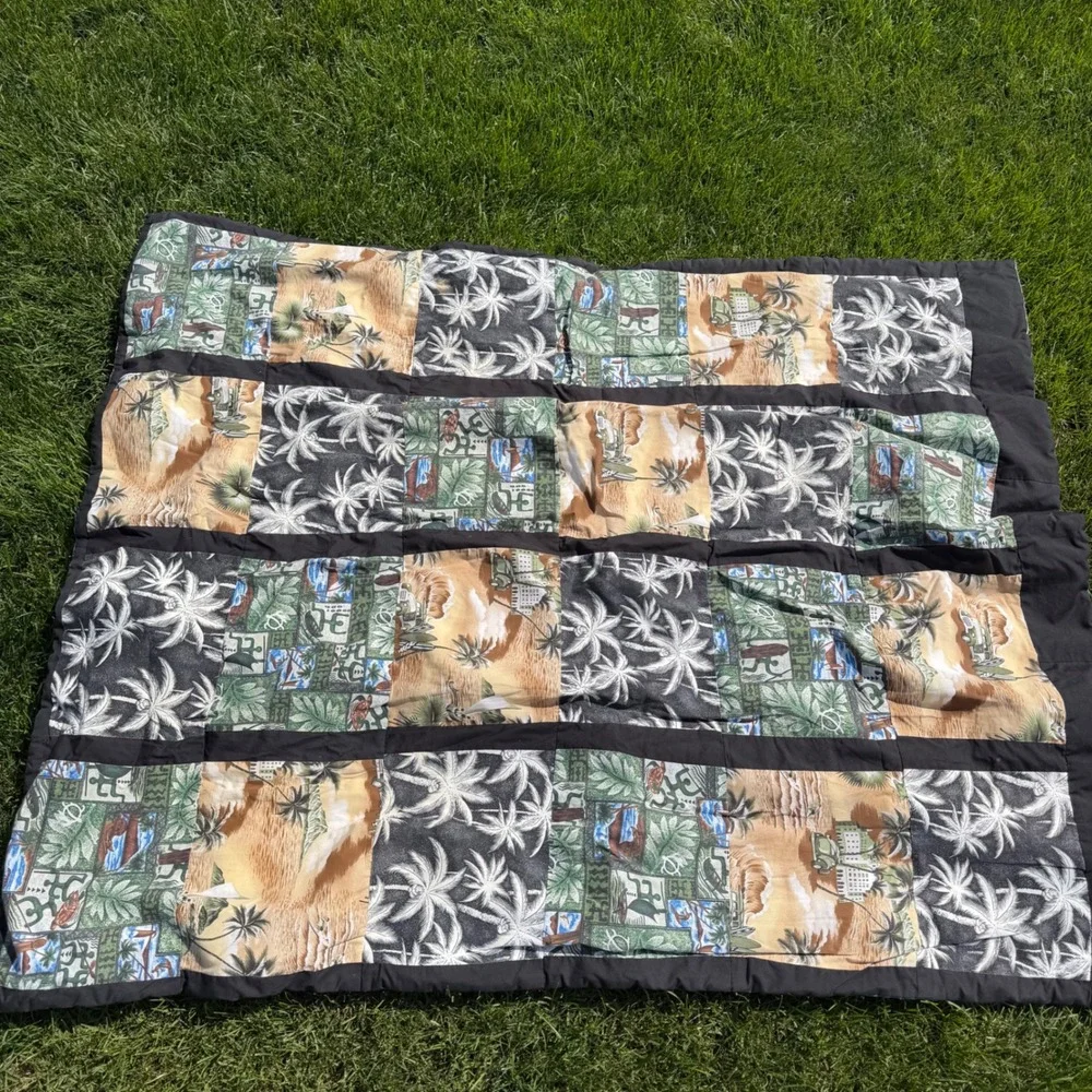 A+ cute rare Handmade Reversible Quilt Western Cowboy & Tropical Palm Tree 55x45